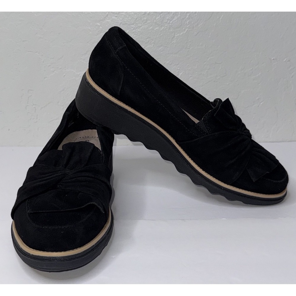 CLARKS Collection Womens Size 10M Sharon Dasher Suede Comfort Wedge Loafer Black